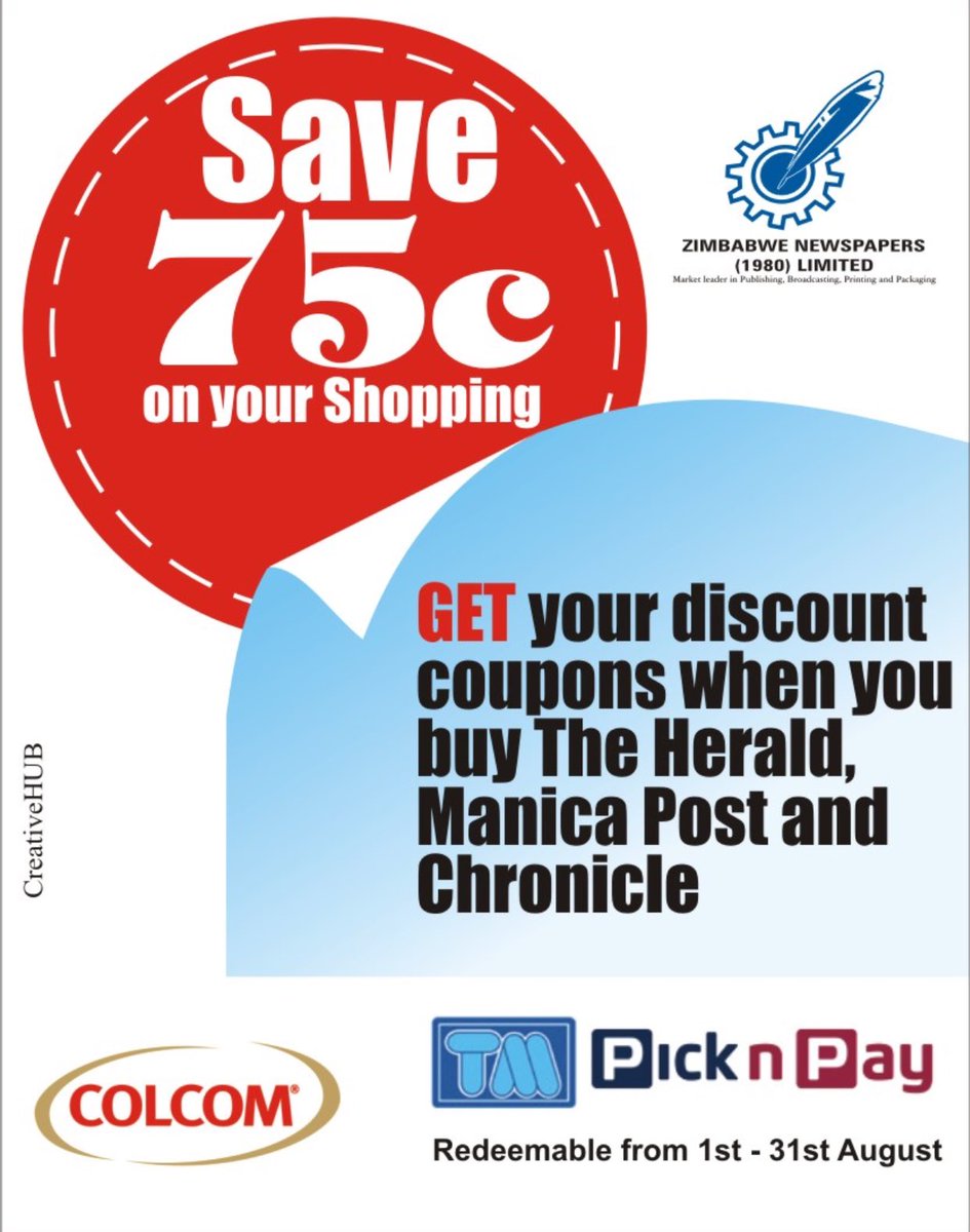 Get your discount coupon when you buy the @HeraldZimbabwe @ManicaPostZim & @ChronicleZim
