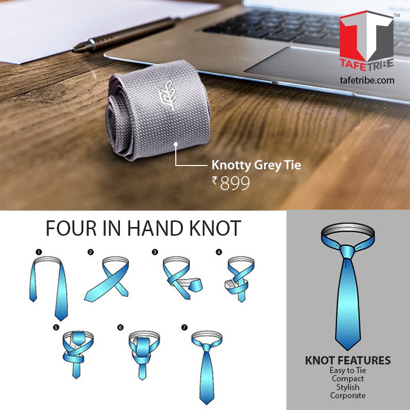 TafeTribe's tweet photo. TAFE TRIBE’s Knotty Grey Tie and the #FourInHandKnot will surely put you in the spotlight.
#tipoftheday #tietip #menstyle #mensfashion https://t.co/vxxVbnhqv8