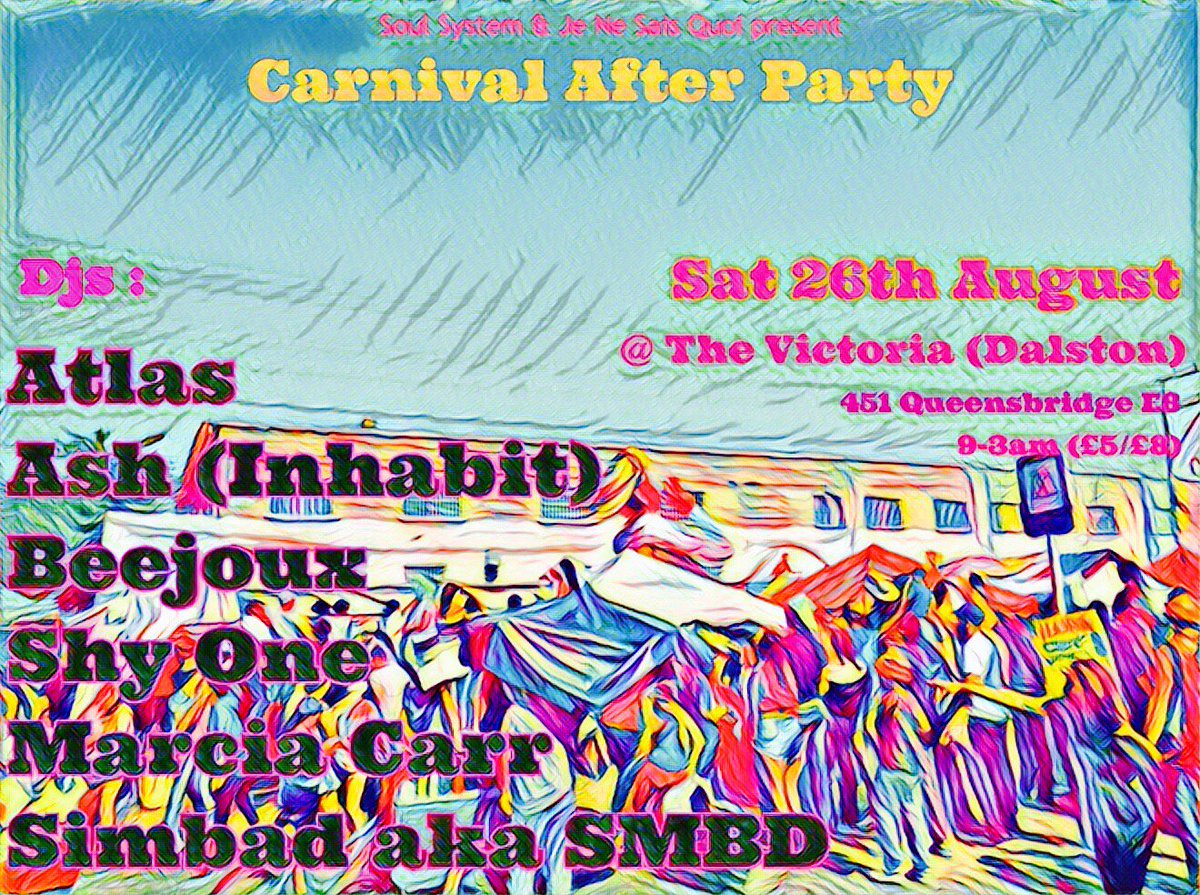 SoulSystemAgncy's tweet photo. Join us this Sat #carnivalweekend wth @djsimbad @_ATLASRadio @ShyOneBeats @MarciaDavinylMC & more @VICTORIADALSTON πππ§
#MOREFEMALEDJS https://t.co/JrOLkhav6c