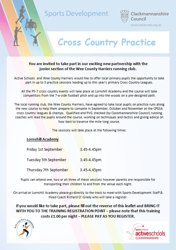 ActiveClacks's tweet photo. Fantastic chance for P5-7 pupils to practice ahead of the x-country leagues @Lornshill with coaches &amp; volunteers from @WeeCountyHarr #run 🎽 https://t.co/087Q7w3mUp