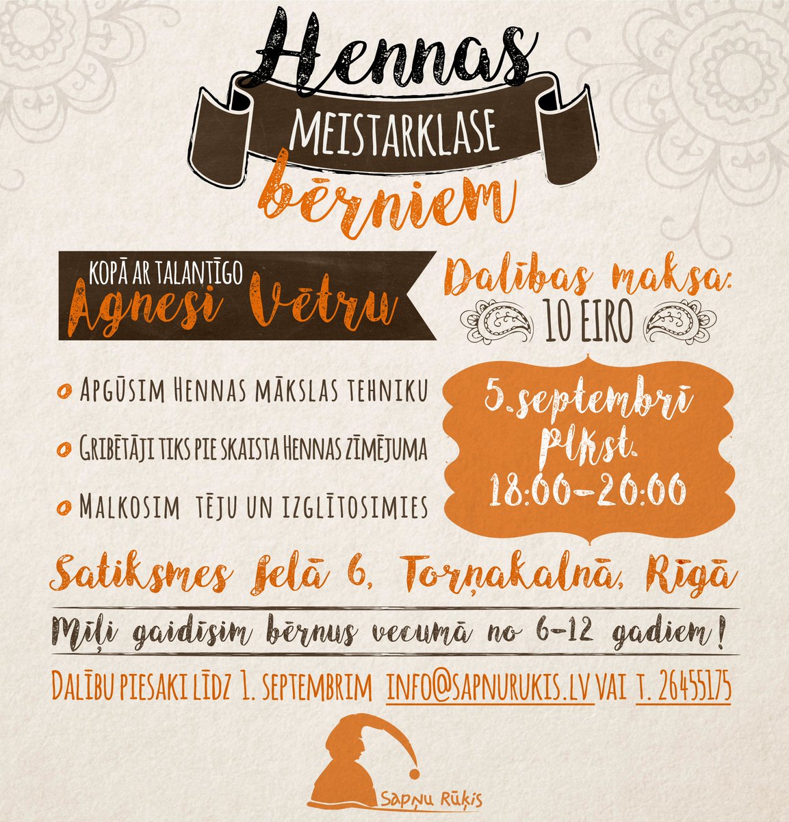 Ballites's tweet image. Sapņu Rūķis aicina uz hennas meistarklasi bērniem!
Meistarklasi vadīs talantīgā Agnese Vētra.
Piesakies un pastāsti arī draugiem!
Būs radoši