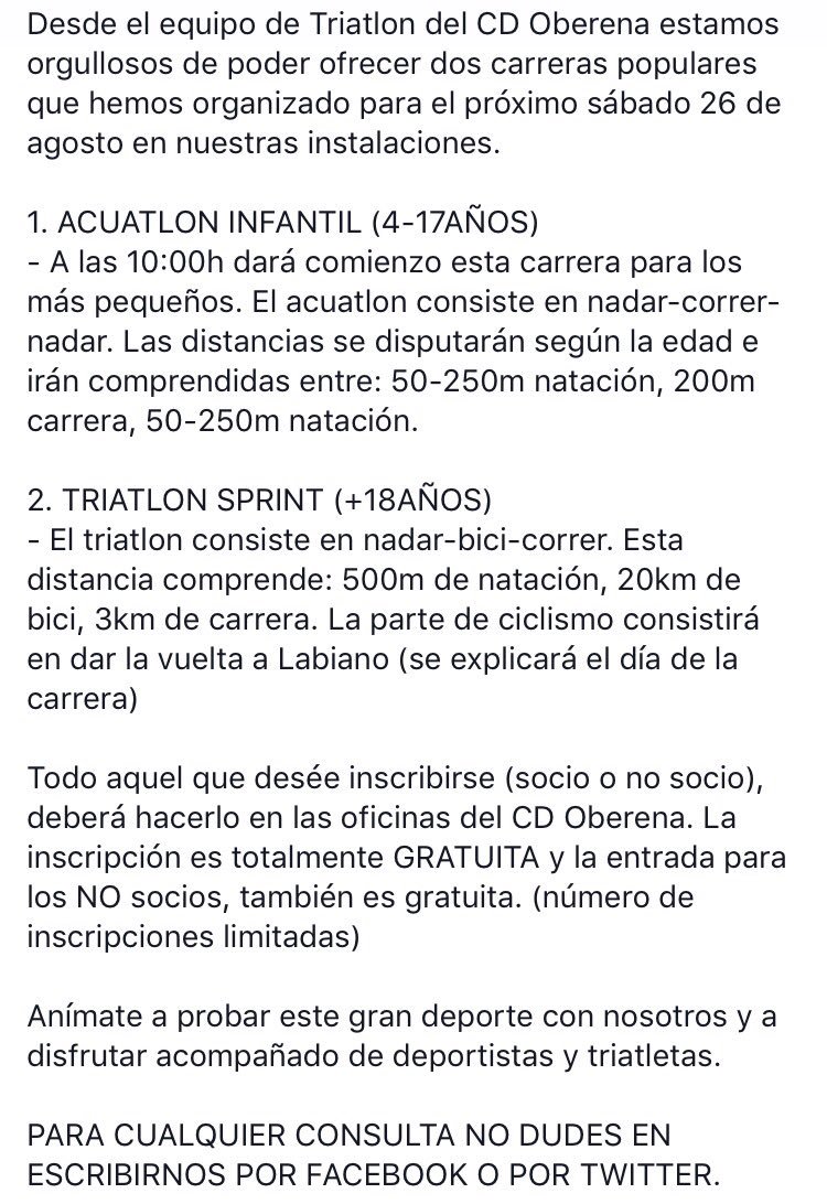 Sábado 26 de agosto. Acuatlon infantil y triatlon sprint del CD oberena. Inscripcion y entrada gratuita (oficinas del club) VENTE 🏆<a href="/urzante/">urzante</a>