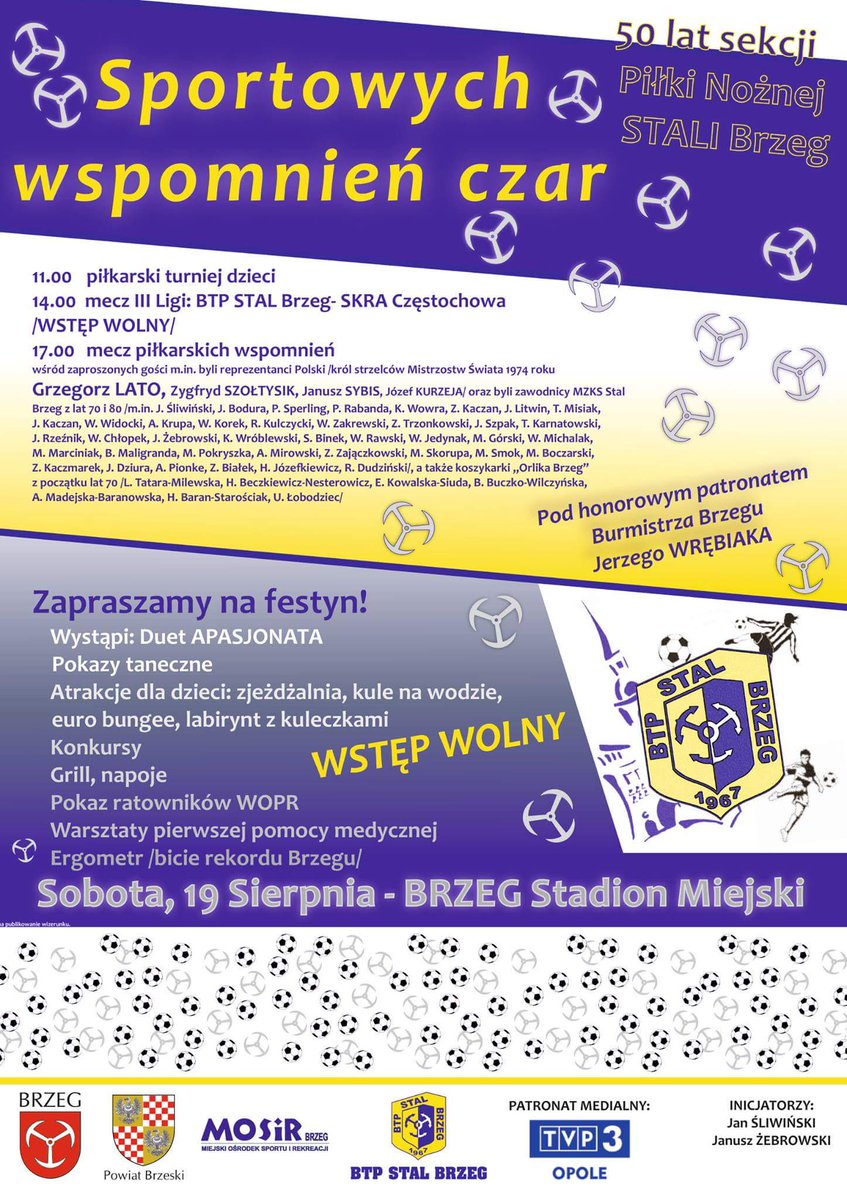brzegpl's tweet photo. Sekcja piłki nożnej Stali Brzeg świętuje 50-lecie istnienia. Wielka feta w sobotę na brzeskim Stadionie #Brzeg @Stal_Brzeg https://t.co/XBtdxXJy9Y