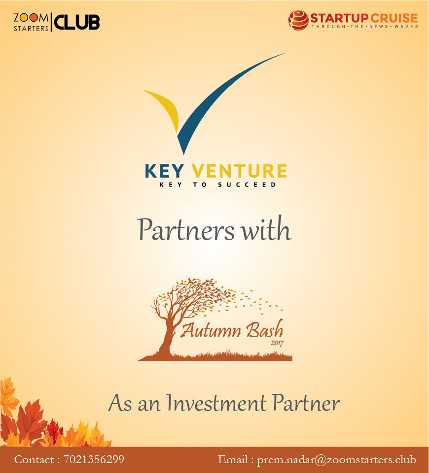 nidhisara's tweet photo. #keyventure is happy to partner with @zoomstarters Club for a #megastartup event #AutumnBash @StartupCruise @premnadar https://t.co/YkDpVmQ2na