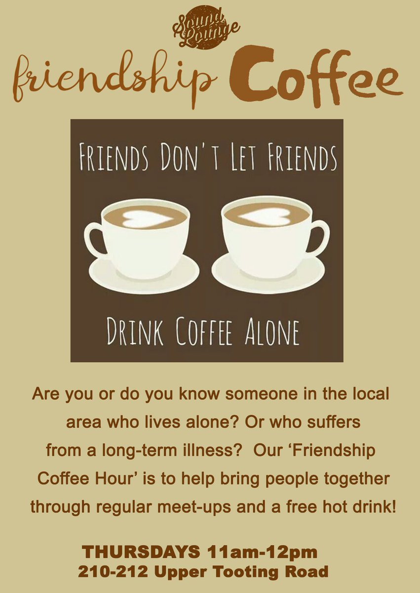 soundloungeCIC's tweet photo. #FriendshipCoffeeHour is today from 11am. Know someone who lives alone or could do with seeing friendly faces? Bring them for a free cuppa https://t.co/cxQVmpvCFb