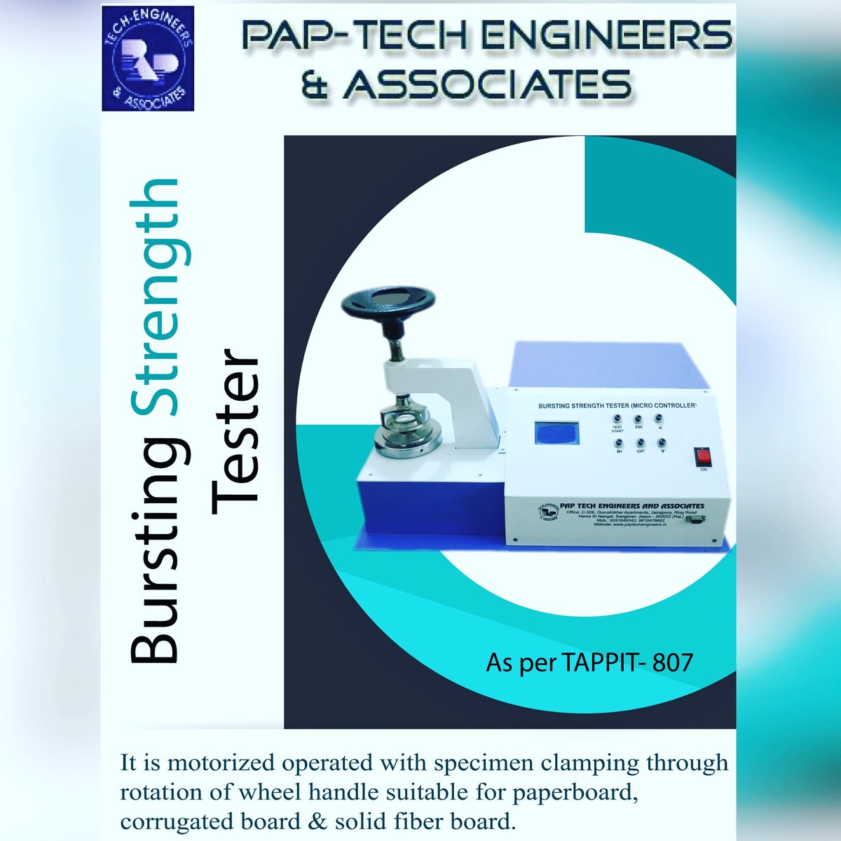 paptechofficial's tweet photo. #paptech #engineers #papers #machines #Tester #bursting #strength #board #industry #CLAMP #corrugated #buyingandselling #paptechengineers https://t.co/aP9yA4JMMo