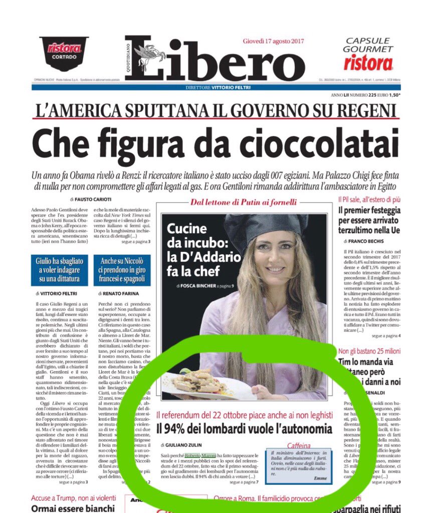 RobertoMaroni_'s tweet photo. Il 94% dei lombardi vuole l'autonomia !!! Ottimo, avanti tutta con il #referendum #Lombardiaintesta @Libero_official https://t.co/f0GkLcmyRF
