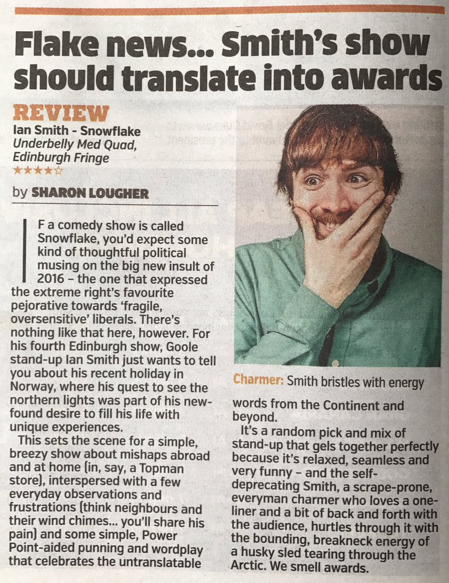 Iansmithcomedy's tweet photo. After a day off, I'm back!
Show 15!
17.15 / Underbelly Med Quad
★★★★ Chortle
★★★★ Metro
★★★★ Broadway Baby
Tickets: https://t.co/Z93zfRBdBP… https://t.co/fjoIKUPJIt