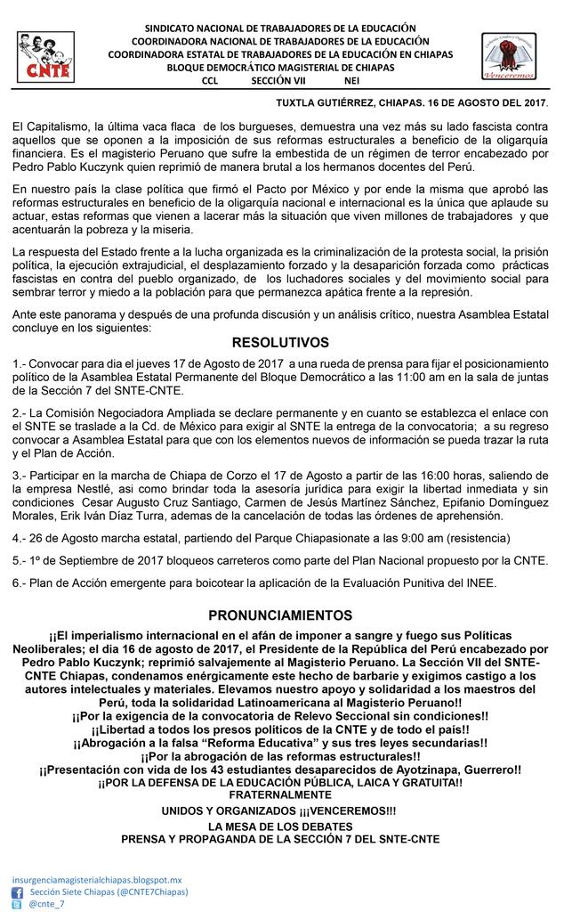 Resolutivos de la Asamblea Estatal #CNTE7Chiapas. Por un congreso seccional sin condiciones. .<a href="/lhan55/">Luis Hernandez N</a> .<a href="/Seccion22Cencos/">CENCOS 22</a> .<a href="/radiopozol/">RadioPozol</a>