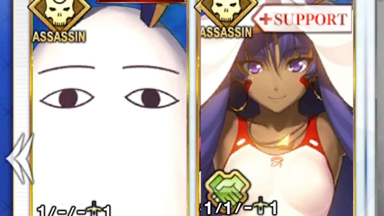 しげる Gurukun237 エジプト第6王朝最後のファラオ ニトクリス がfgoというゲーム中に登場するのですがこの度頭から布をかぶってメジェド神の格好をしたのですが姿がシュールなため人気なのかと思います 注 左右は同一人物です T Co