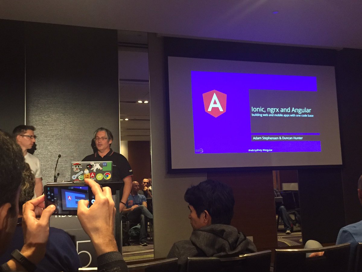 kvntech's tweet photo. Great talk by @adamstephensen and @dunchunter about the power of Angular with ngrx and Ionic #Angular2 #ionic #writeonce @firebootcamp https://t.co/B29pEjDDSm