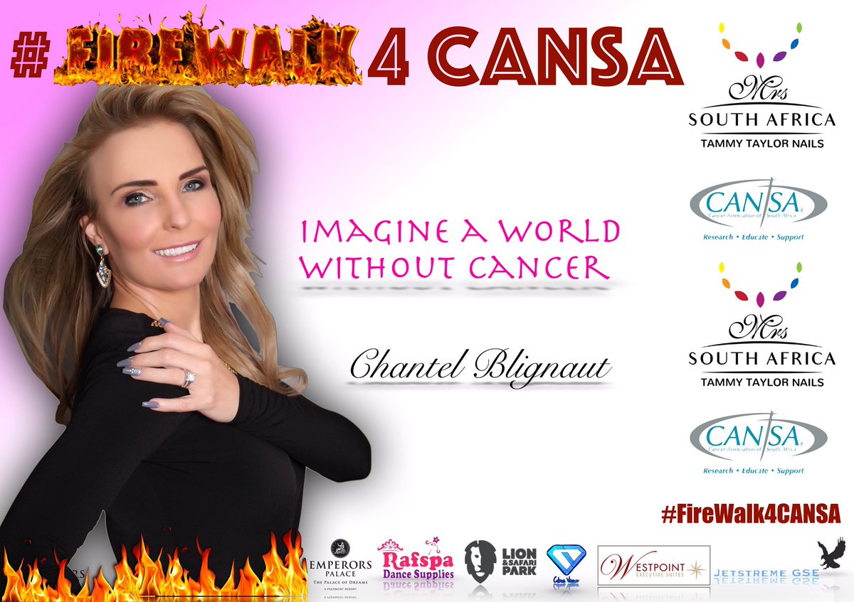 ChantelBlignaut's tweet photo. Ladies and Gents 3 days to go to the most #Amazing #Women's empowerment event of the year. #FireWalk4CANSA this Sunday @EmperorsPalace https://t.co/8j18GorAFn