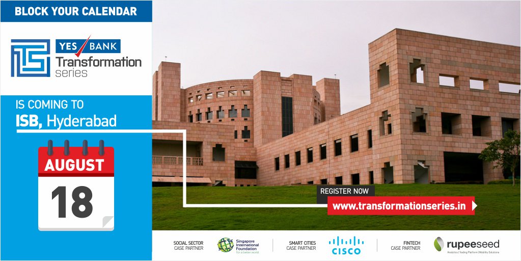 Be a part of our #TransformationSeries2017 &amp; share your ideas to better India. Coming to <a href="/ISBedu/">Indian School of Business (ISB)</a> on 18th August. bit.ly/2uIOdNH