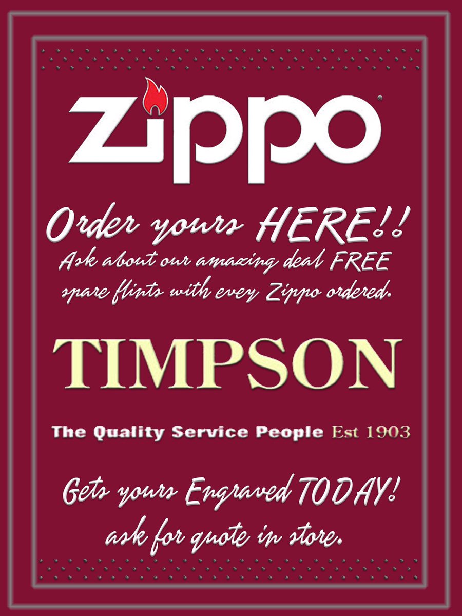 TimpsonManager's tweet image. New Specialist Zippo order service.