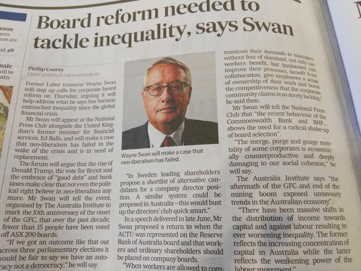 RrRjrobinson9's tweet image. #auspol  "..massive shiftsin distributionof income towards capital &amp;amp; against labour resulting inever worsening inequality"-Swan #neolibFail