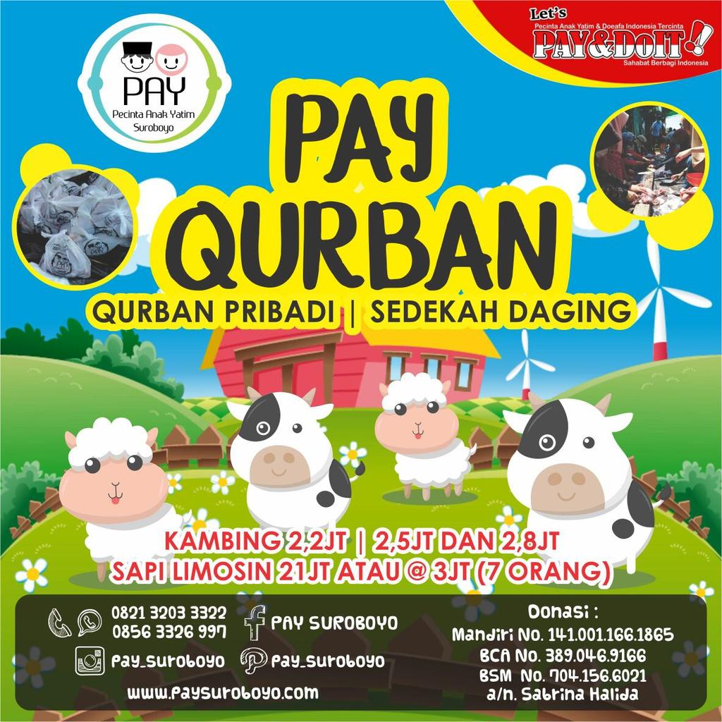Insyaallah Daging Qurban akan kami bagi ke Yatim Non Panti.
Info lebih lengkap, silakan hub
Mimin PAY 0821 3203 3322