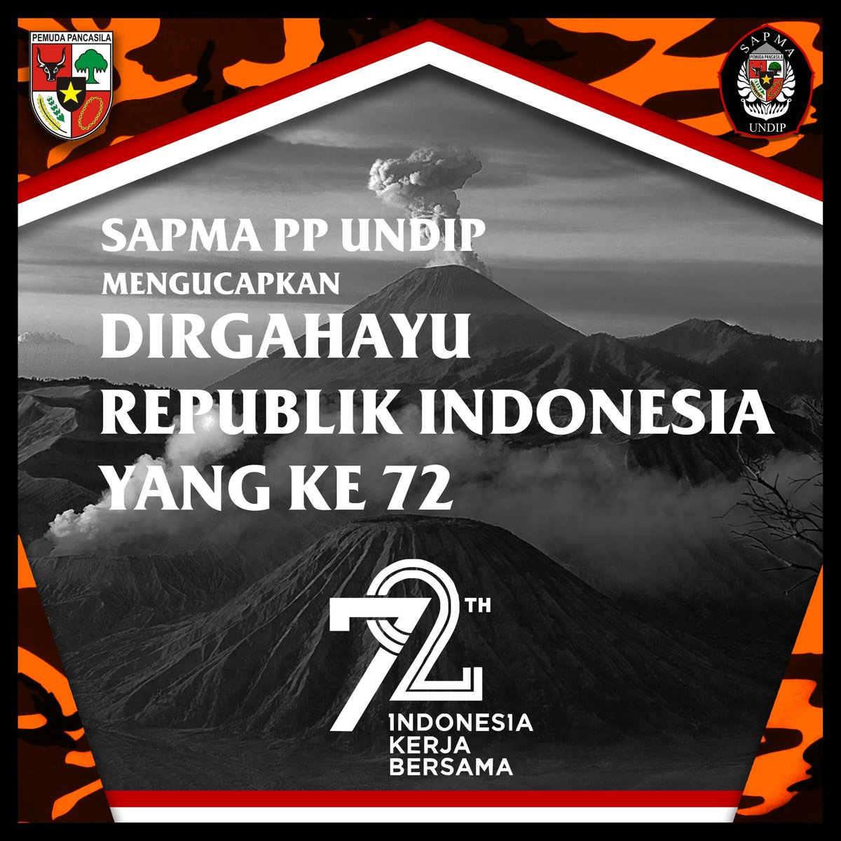 SAPMAPPUNDIP's tweet photo. SAPMA PP Komisariat UNDIP Mengucapkan, "Dirgahayu Republik Indonesia ke 72" https://t.co/tAPvVV5Pds