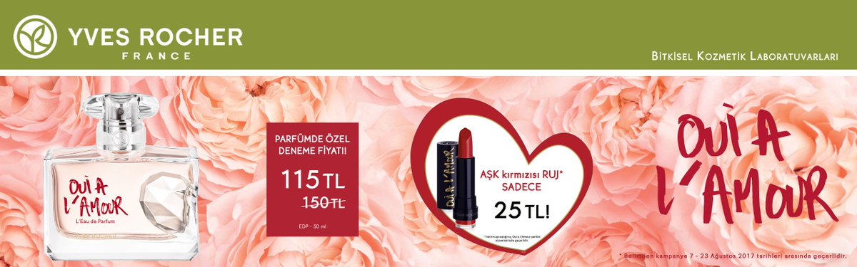 Oui A L’Amour Parfüm 23 Ağustos’a kadar Mall of Antalya Yves Rocher mağazasında 150 yerine 115 TL!
#Antalya