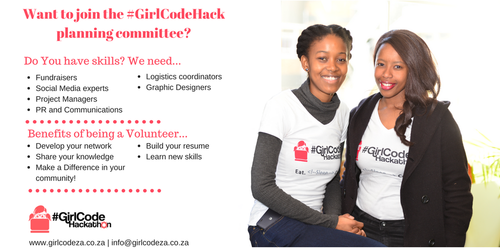 GirlCode_za's tweet photo. Are you as passionate about getting #girls #coding as we are? Join our #GirlCodeHack 2018 committee. Register here: https://t.co/eu7vUAXSIK https://t.co/SOL2ZQ86iV