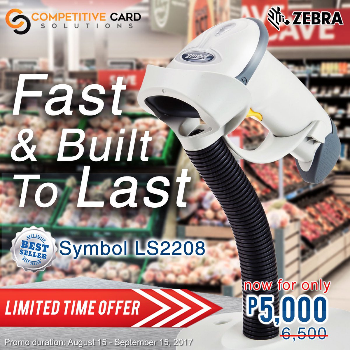 CompetitiveCard's tweet image. A limited time offer for our best selling SYMBOL LS2208 Barcode Scanner! Get them at 5,000.00 only until September 15, 2017.