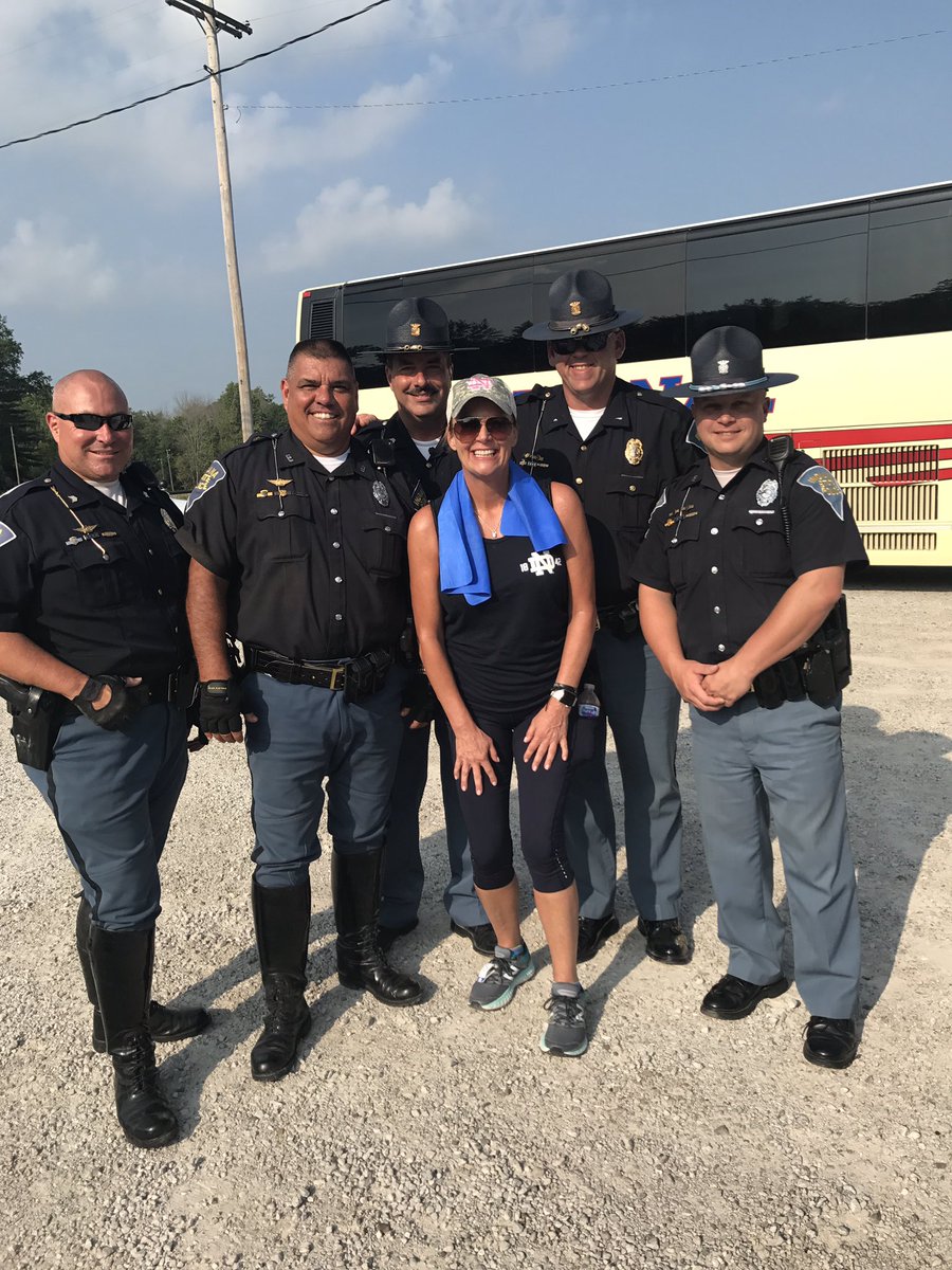 ndmom's tweet photo. Here are the Indiana St troopers protecting me...and I guess everyone else this week as we walk the @NotreDameTrail π https://t.co/Gsd3u8JGPG