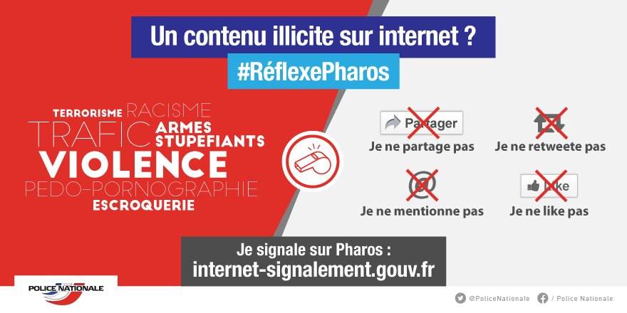 PoliceNationale's tweet photo. [RAPPEL] Un contenu illicite sur internet ? Ayez le #ReflexePharos et signalez le contenu sur https://t.co/fGWOs7UKXE https://t.co/rFfVFygrxx