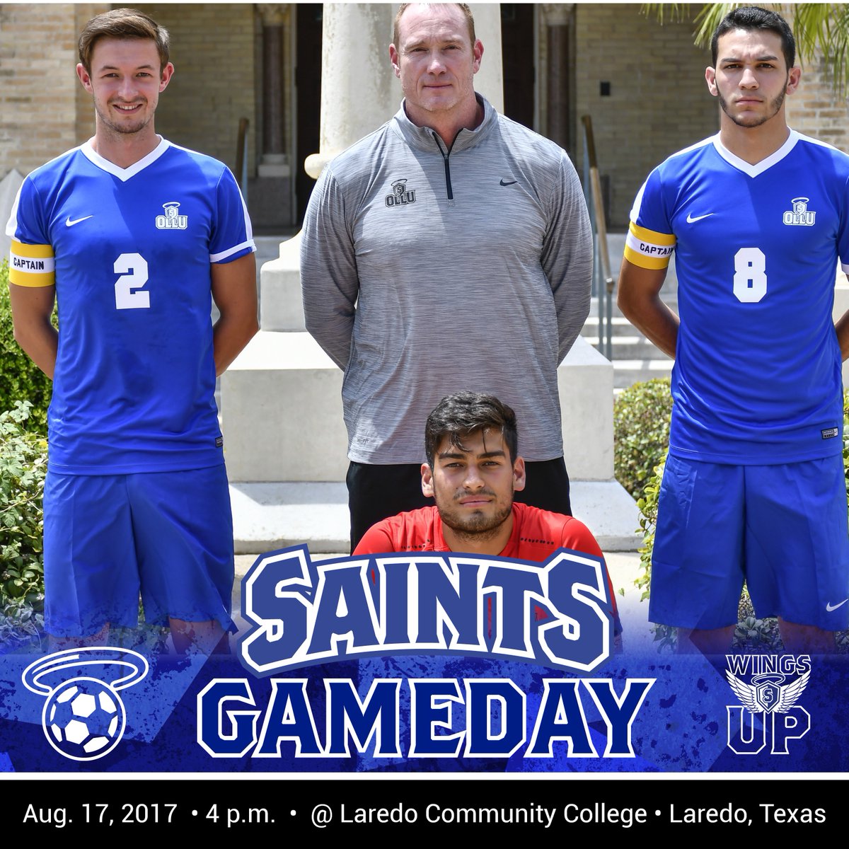 OLLUSaints's tweet photo. #SaintsGameDay: #OLLUSoccer, led by capts @Nike2600 @jayhalpin @geeegioooo, &amp; @ShaneHurley14, begin the season 2day with a scrim. in Laredo! https://t.co/JYuT1XGoA4