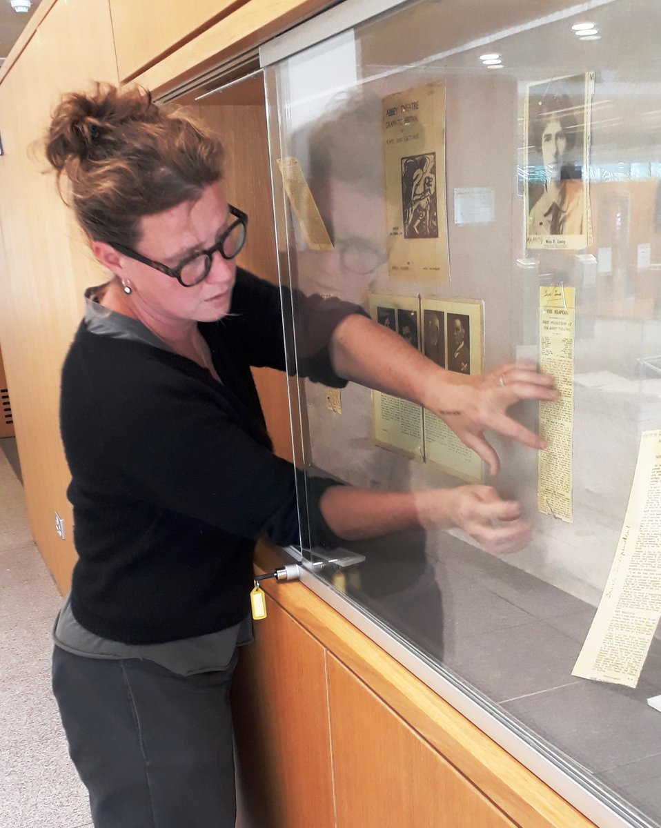 TeresaDeevy's tweet photo. Putting the finishing touches to the Teresa Deevy exhibition @library_MU 21 Aug-8 Sept to coincide with @AbbeyTheatre production #KatieRoche https://t.co/UPR3WECieC