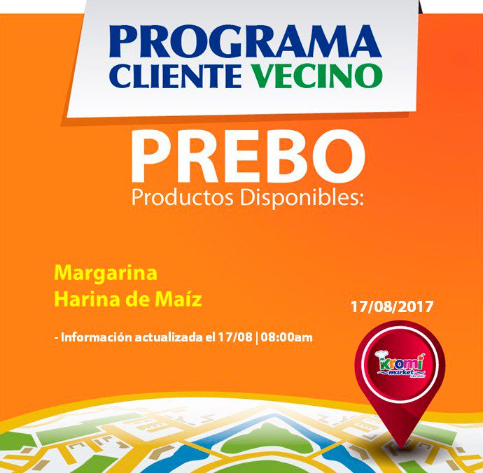 KromiMarket's tweet photo. Buenos días #ClientesVecinos Prebo. Hoy, jueves #17Agosto, podrán adquirir los siguientes productos: https://t.co/f2webENaxU
