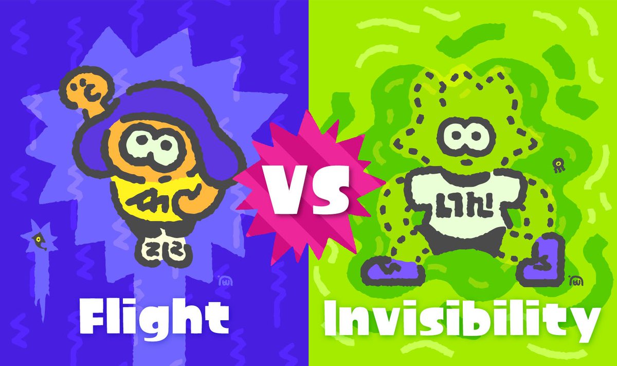 NintendoDE's tweet image. Das nächste Splatfest findet am ersten Wochenende im September statt! Würdet ihr lieber fliegen können oder lieber unsichtbar sein?