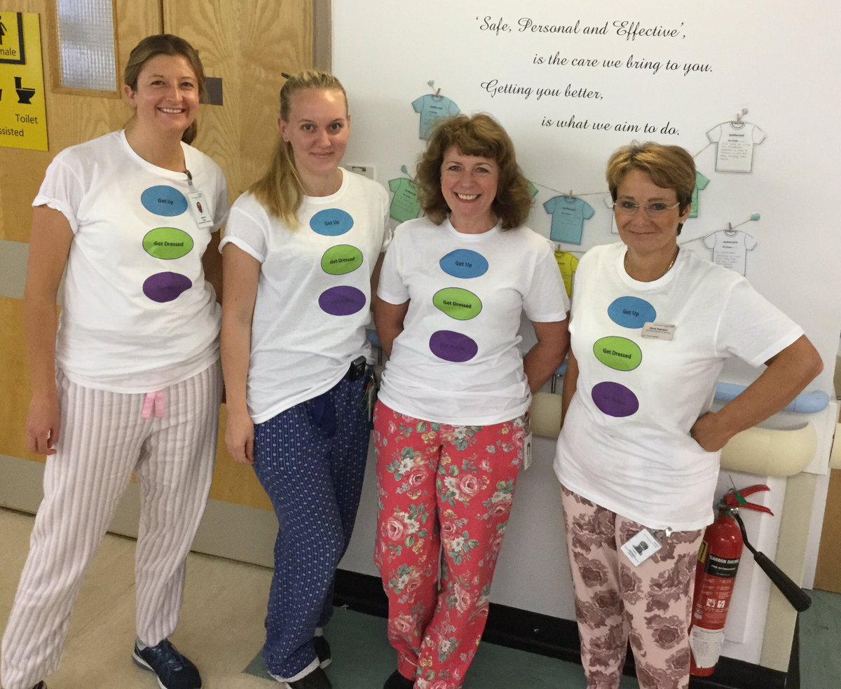 sarahjmccrossan's tweet photo. Director of Nursing Chris Pearson @EastLancsHosp @Cmp1261 supporting #endPJparalysis joining our Therapies teams on Ward C9 https://t.co/wRASw6cNjW