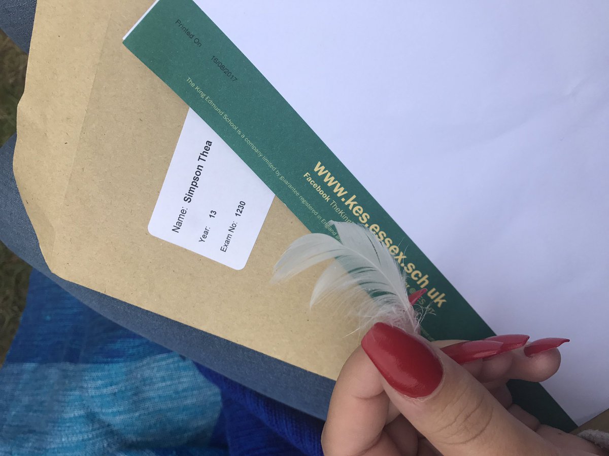 _theasimpson's tweet photo. mum told me to look out for white feathers as a sign she's looking over me n as i opened my results one fell on my lap😭 https://t.co/2Gy3NKkVcK
