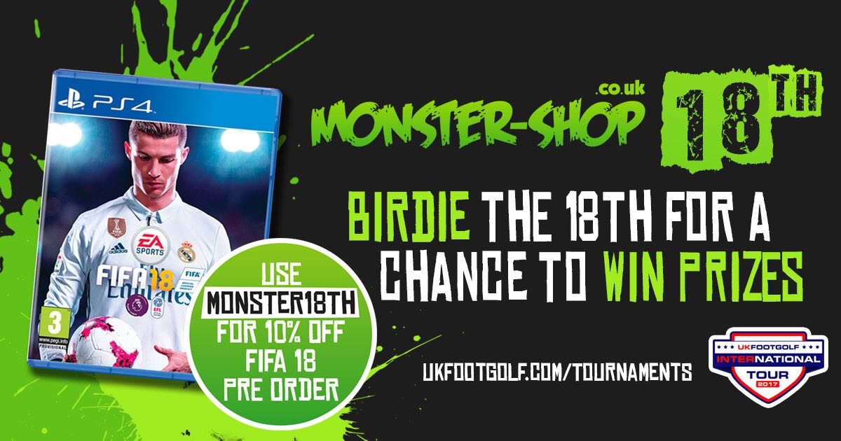 MonsterShopUK's tweet photo. We are very excited for this weekends @UKFootgolf UK OPEN! Can you Birdie the #Monster18th and win yourself a copy of #FIFA18 https://t.co/WG0cfqkrxd