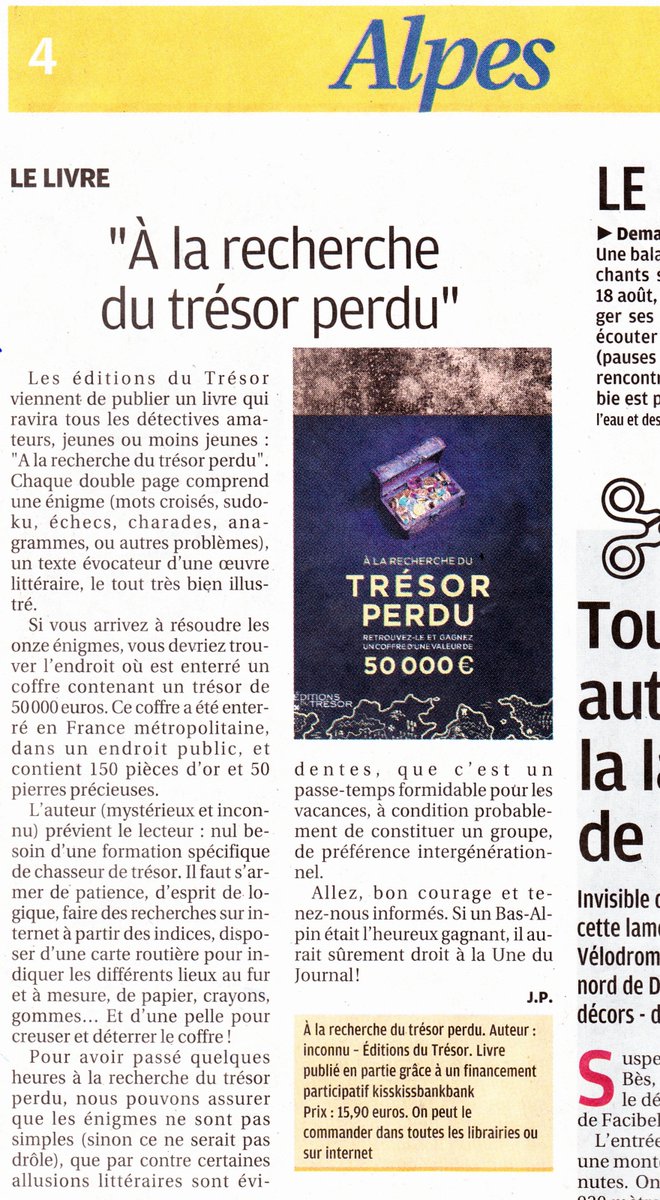 letresorperdu's tweet photo. 🗞Info média : Le trésor perdu s'est invité dans La Provence, hier... https://t.co/hieoTMnM1S