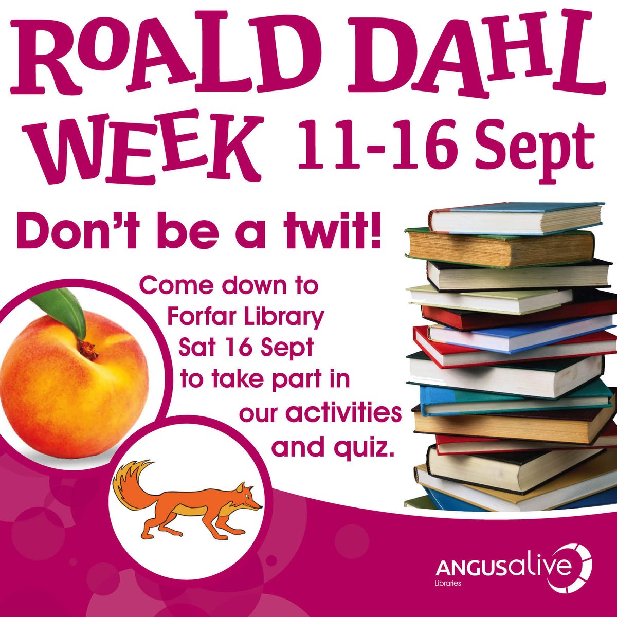 angusalive's tweet image. Get ready for #RoaldDahlWeek it&apos;s going to be a DAHLICIOUS time! #ForfarLibrary
Book online: ticketsource.co.uk/date/397700