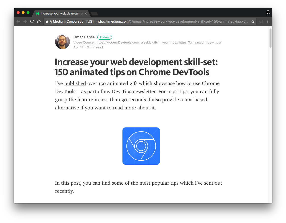 Increase your web development skill-set ✅  medium.com/@umaar/increas… +150 animated tips on Chrome DevTools 🎊 I've just published this article!