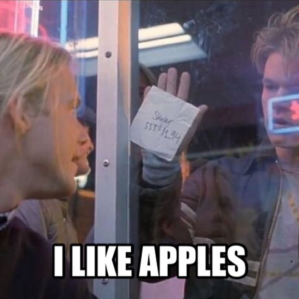 Quotedbadly's tweet photo. "I Like Apples" #GoodWillHunting #BadlyQuotedMovies https://t.co/R8wCq0ad4e