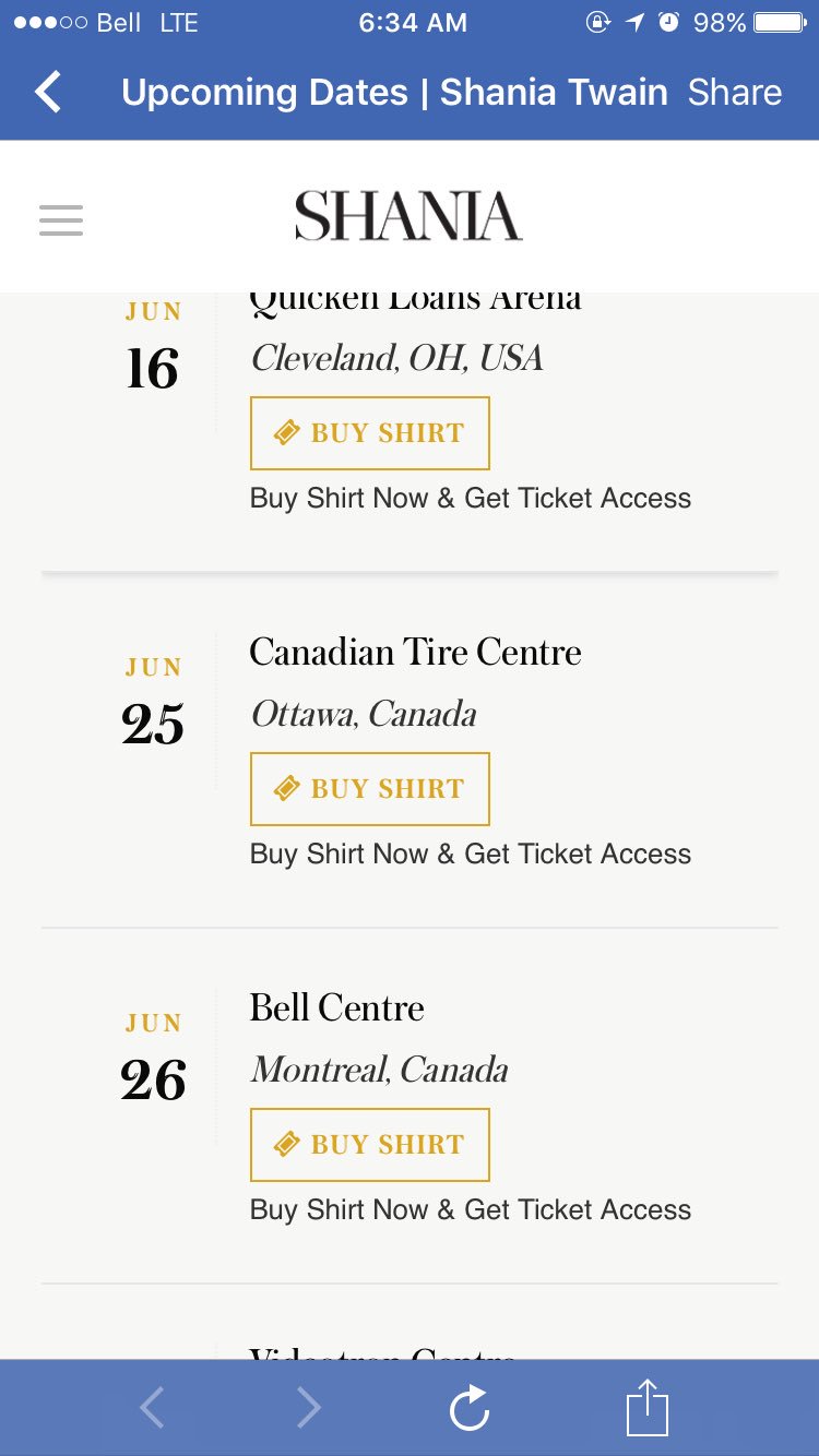 SHANIA TWAIN IS COMING TO OTTAWA ON MY BIRTHDAY NEXT YEAR !!!!!! I\ve never been so happy  