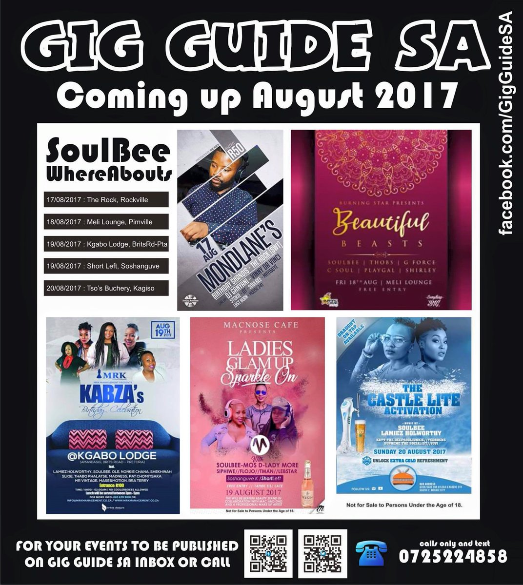 GigGuideZA's tweet photo. SOULBEE 
17/8 The Rock, Rockville
18/8 Meli Lounge, Pimville
19/8 Kgabo Lodge, Brits 
19/8 ShortLeft, Sosha
20/8 Tso's Butchery, Kagiso https://t.co/4mKCD4CMqH
