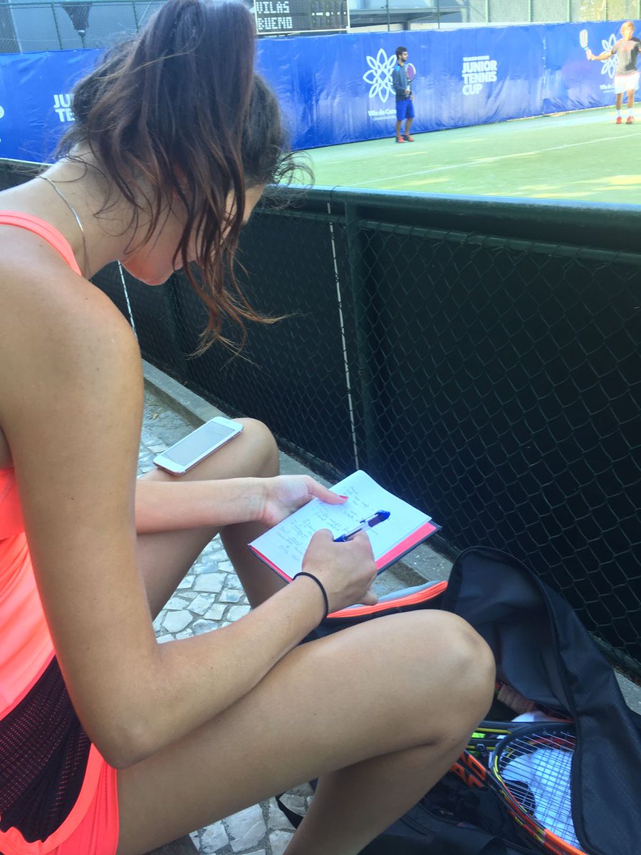 LivingTennis's tweet photo. Veronika making notes and getting ready for Round 2 this morning in Portugal ITF. 4 matches won already this week, good luck V! https://t.co/9TxriMS2G4