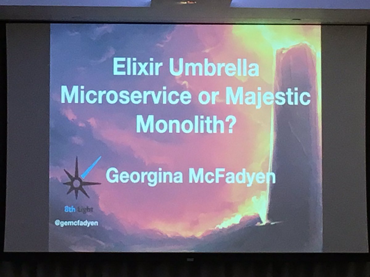 rhwy's tweet image. Are elixir umbrella projects with microservices a majestic monolith?  @gemcfadyen #elixirLDN