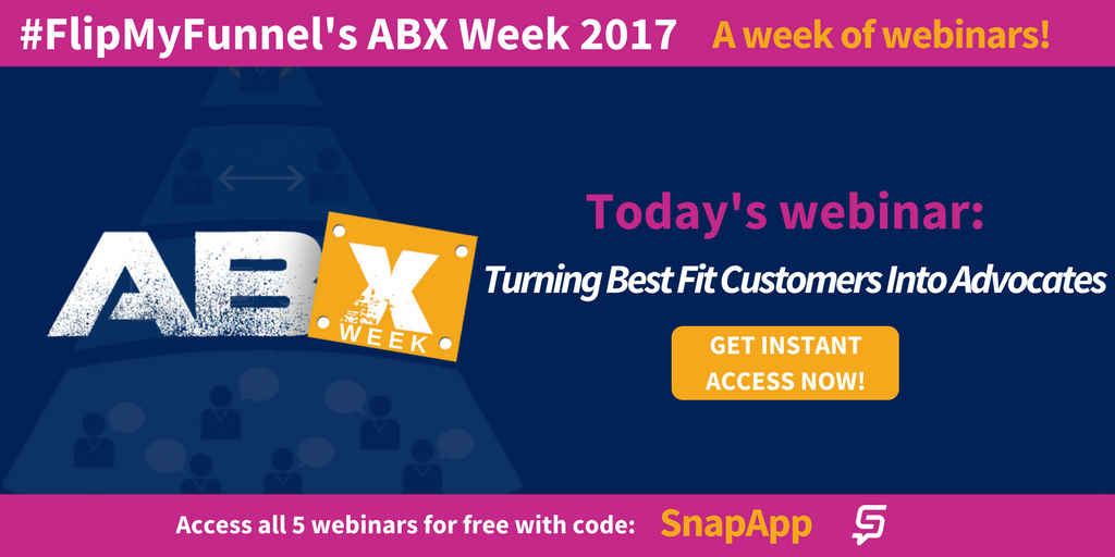 Snap_App's tweet photo. Use code SNAPAPP for free access to today's #ABXWeek webinar with @FlipMyFunnel! Don't miss out on great #ABM tips! https://t.co/NYVHaT1X8i https://t.co/6fY2UJFPUw