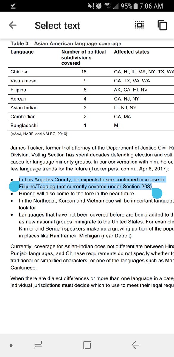 Page from whitepaper with section highlighted. Section is a bullet point on page 13 that suggest Filipino is not covered under Section 203.