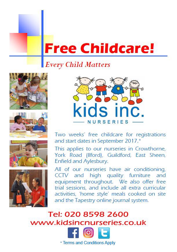 Register and start at #Guildford during September and receive TWO WEEKS FREE CHILDCARE! #FreeChildcare