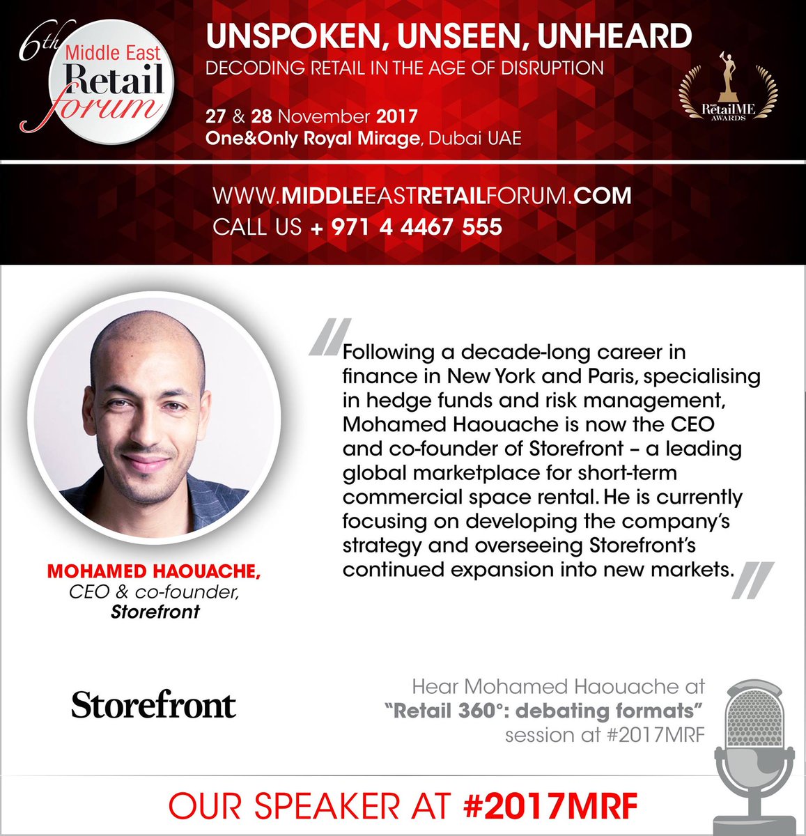 Storefront's tweet photo. #Storefront CEO Mohamed Haouache will speak at @imagesretailme on the #futureofretail in the age of disruption, this Nov in Dubai #2017MRF https://t.co/7RMX2pCsfa