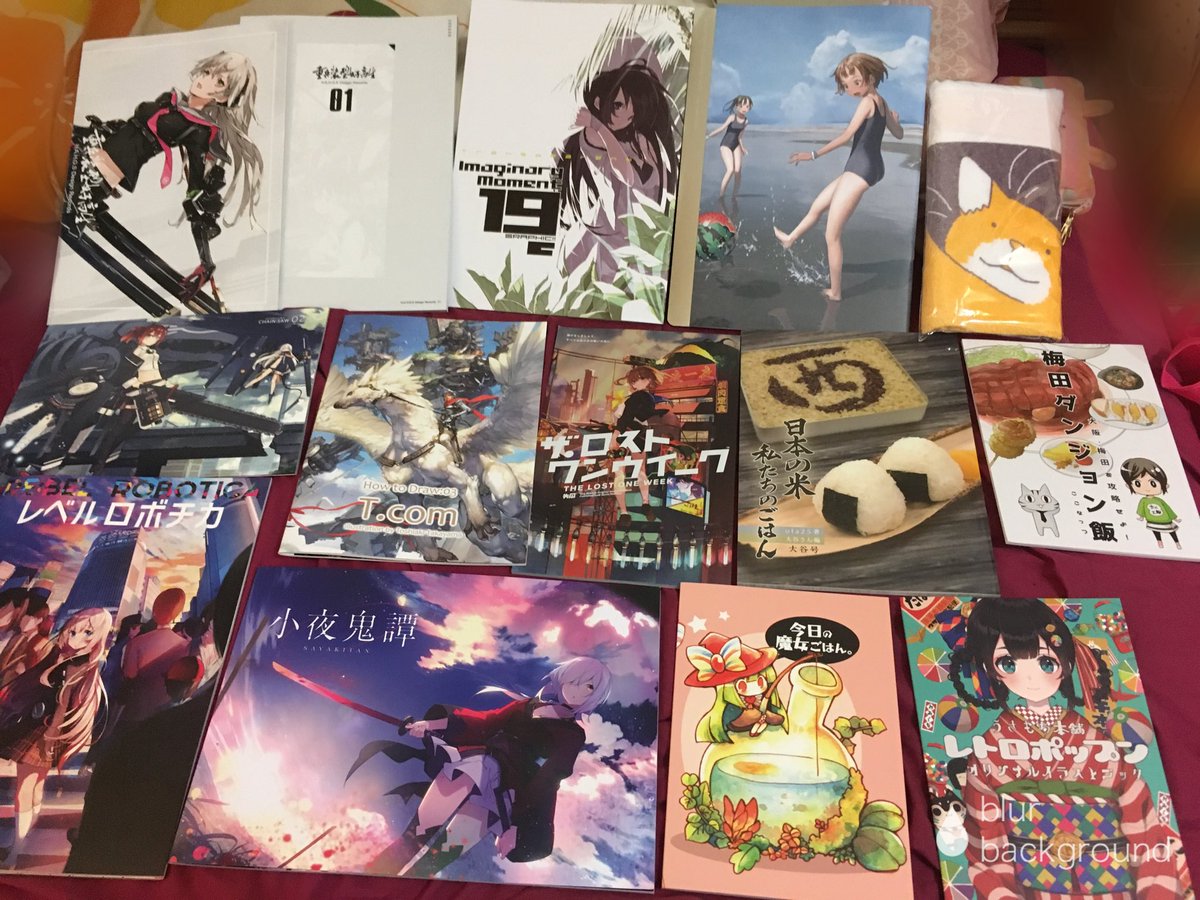 やっと、本の整理が終わりました_(┐「ε:)_
こうして夏コミの戦利品を並んでると趣味がバレる🙈
ブックカバー付けて、後でじっくり読みたいですね〜 