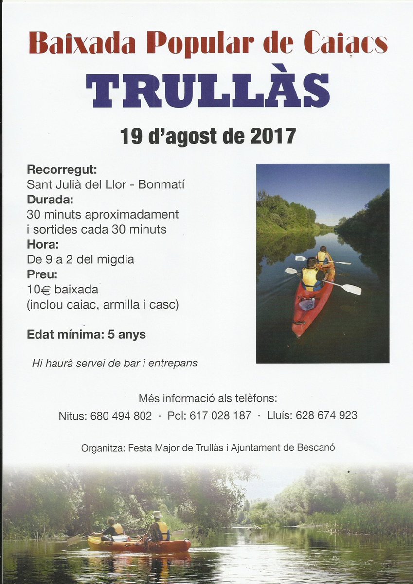 Bedandbikes's tweet photo. Festes de Trullàs, Baixada en Caiac per el riu Ter, dissabte 19/08. No us ho perdeu!!! https://t.co/HfqK28y5V3