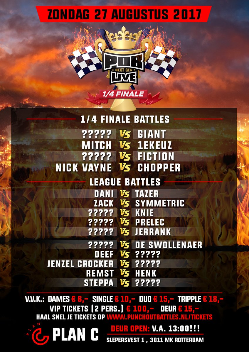 1ste Flyer - Punchoutbattles 1/4de Finales Live Event. De battles die je tot nu toe kan verwachten. Kaartjes via: bit.ly/PunchOut-Ticke…