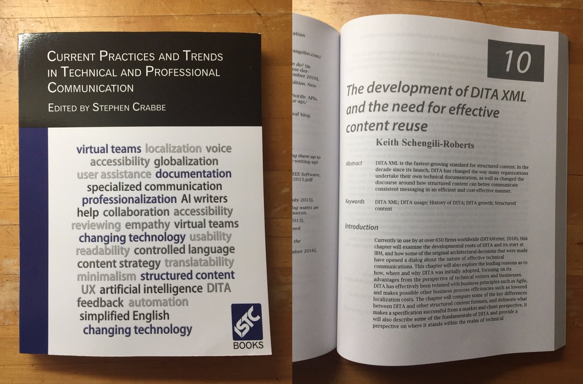 KeithIXIASOFT's tweet image. This was waiting for me when I returned from #sigdoc17. Glad to get info about #DITAxml out there (and see my name in print). ;) #techcomm