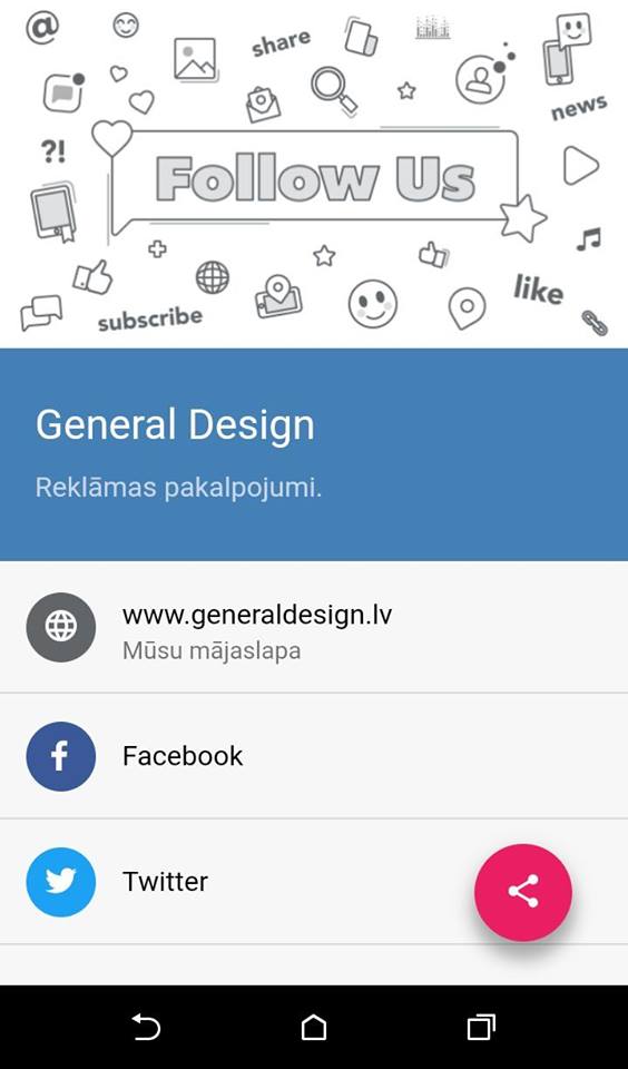 Šādi izskatās standarta virtuālā soctīklu vizītkarte iekš QR koda dizains ir pieejams arī personalizēts.